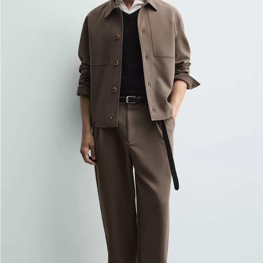 Wide Leg Pleated Trousers - Brown/ Taupe - Picture 5 of 9